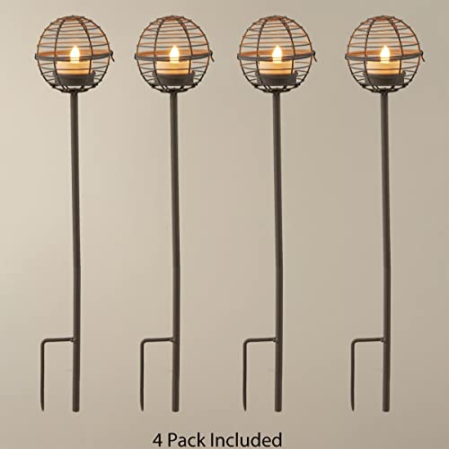 Solar Pathway Lights Outdoor, Rust Iron Ball Candle Holder Stake with Flickering Solar Powered Tea Lights, Perfect Decorative Garden Lighting for Yard Lawn Patio Landscape Decor Outside-4Pack - style: 4PK Stake Lights