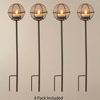 Solar Pathway Lights Outdoor, Rust Iron Ball Candle Holder Stake with Flickering Solar Powered Tea Lights, Perfect Decorative Garden Lighting for Yard Lawn Patio Landscape Decor Outside-4Pack - style: 4PK Stake Lights