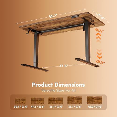 FEZIBO Standing Desk, 55×28 Inches Electric Height Adjustable, Sit Stand Up, Computer Office Desk with Splice Board, Black Frame/Rustic Brown TOP - color: Rustic Brown, size: 55 x 28