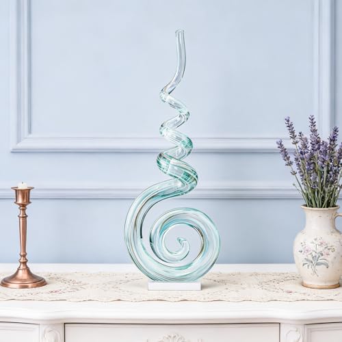15" Tall Hand-Blown Murano-Style Glass Sculpture Statues Art Ornament Statue Figurines Home Decor Accent Piece Coastal Ocean Nautical Home Decor,Shelf,TV Stand,Tabletop Centerpieces,Wonderful Gift - color: Green