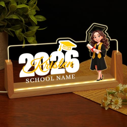 Custom Name Plate for Desk, Personalized Light Up Acrylic Desk Name Plate, Personalized Graduation Gifts 2026 for Him Her, Class of 2026 Graduate Gift, High School College Grad Gift (Graduation Girl) - color: Graduation Girl