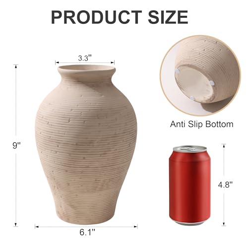 Ceramic Flower Vase Home Decor, 9 in Farmhouse Table Vase Retro Vintage Living Room Kitchen Bedroom Decoration Pottery Decorative Vases for Flowers Shelf Office Coffee Desk Dining Entryway, Rustic - color: 9 in - Rustic