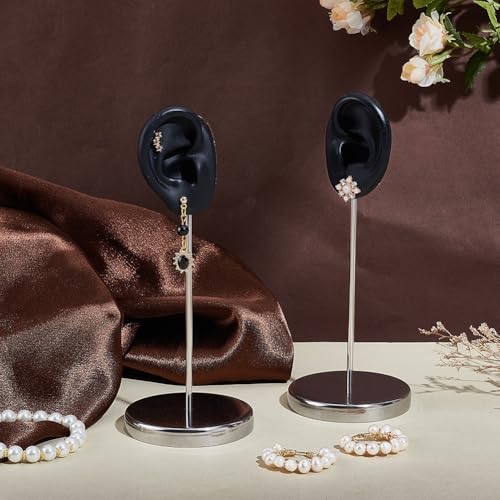 UNICRAFTALE 1 Set Ear Shaped Earring Display Stand Black Piercing Stud Holder with Round Base Silicone Earring Model Organizer Ear Shape Jewelry Organizer Holder for Women Earring Storage - color: Black