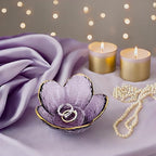 Purple Flower Ring Dish Jewelry Tray, Small Glass Trinket Tray for Rings Earrings, Present for Wife Mom Daughter Women - color: Purple