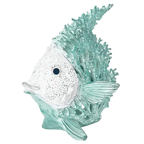 Ocean Decor Coral Reef Angelfish Sculpture Beach Home Decor Coastal Coral Look Tabletop Collection 11 in x 10 in (Seafoam) - color: Seafoam, size: 11" x 10"