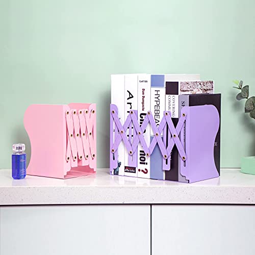 Aobopar Book Ends, Bookends for Shelves, Book Organizer for Desk, Metal Bookends for Heavy Books, Book Holders for Shelves, Suitable for Office, Home and School Use (Pink) - color: Pink