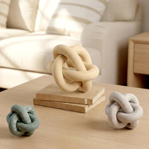 3 Pack Wooden Knot Decorations 3 Color Set Coordinated Boho Nautical Home Decor for Shelf, Wall, Tabletop, Sizes 3.94", 4.72", 5.91"(Multi Light Color) - color: Multi Light Color