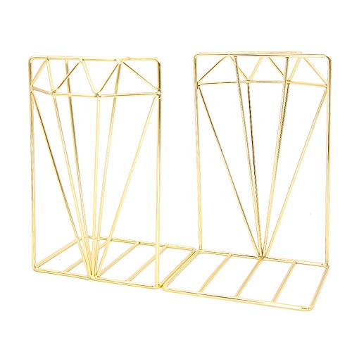 Winterworm Metal Bookends Book Ends Heavy Duty Modern Decorative for Bedroom Library Office School Book Display Desktop Organizer Gift (Diamond Gold) - color: Diamond Gold