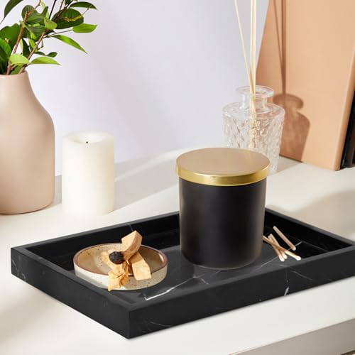 Marble Bathroom Vanity Tray, Natural Luxury Vanity Home Kitchen Bathroom Table Tray, Stone Decorative Countertop Dresser Trays for Key Coffee Perfume Jewelry Makeup (Black Marquina, 12"x 8" x1.2") - color: Black Marquina, size: 12" x 8" x 1.2"