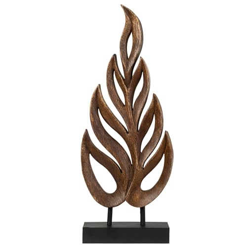 Decozen Wooden Leaf Sculpture - Hand Carved Solid Wood Coffee Table and Christmas Decor and Western Decor Accent for Living Room, Mantel, Bookshelf Décor, Christmas Decorations, Thanksgiving - color: Leaf 1