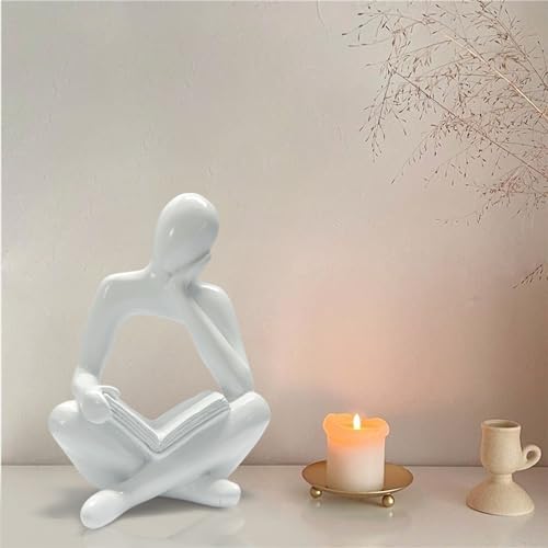 Abstract Sculpture Thinker Statue - Modern Aesthetic Home Decor for Living Room, Office Desk, Bookshelf decor - Minimalist Art Figurine for Shelf Decorations - Gift Idea for Birthday (White Right) - color: White Right