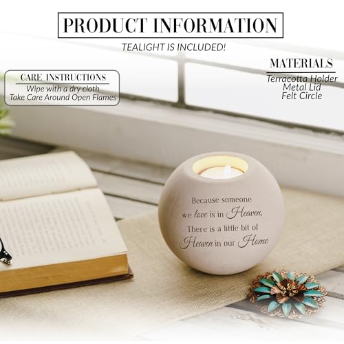 Pavilion Gift Company - A Little Bit of Heaven in Our Home - 4" Round Tealight Terracotta Candle Holder with Metal Lid in Memory Loss of Loved One Remembrance Bereavement Grief Funeral Gift