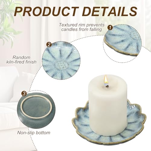 uxcell Candle Holder Plates, 4 Inch Ceramic Candle Tray Tealight Incense Holder Dish Candlestick for Tea Light Aromatherapy Wedding Rustic Vintage Home Decor, Sunflower Blue - color: Blue