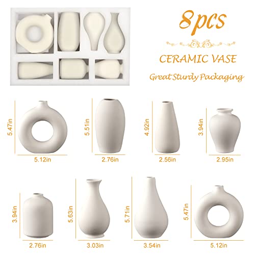 Ceramic Bud Vase Set of 8, Small Vase for Flowers, White Mini Bud Vase in Bulk for Centerpieces, Rustic White Ceramic Vase Set for Flowers, Room Décor, Wedding Party - color: White-8pcs