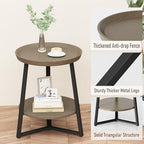Gadroad Round End Table with Storage Shelf, 2 Tier Farmhouse Side Table Nightstand for Living Room, Bedroom, Wood Tabletop & Black Metal Frame, Walnut Color 15.7 * 15.7 * 23.0inches - color: Walnut, style: No Charging Station