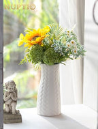 NUPTIO White Ceramic Flower Vase: 8.6" Tall Unglazed Pampas Grass Vases for Building Block Flowers - Modern Decorative Table Centerpiece for Home Living Dining Room Kitchen Decor - style: Woven