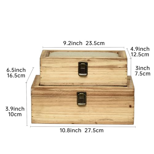 DECOR4SEASON Decorative Storage Boxes with Hinged Lid, 2 Pcs Memory Box for Keepsakes, Wooden Treasure Chest Box, Large Vintage Craft Box Trunk Basket for Men, Kids, Jewelry, (Linen Lid, White) - color: Natural Brown, size: S&M