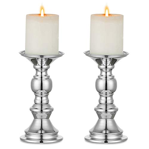 Nuptio Silver Pillar Candle Holders, Wedding Centerpieces Metal Candle Holder for 50mm Candles Stand Decoration Ideal for Weddings Special Events Parties Living Room, 2 Pcs - color: Silver, size: 2 Pcs