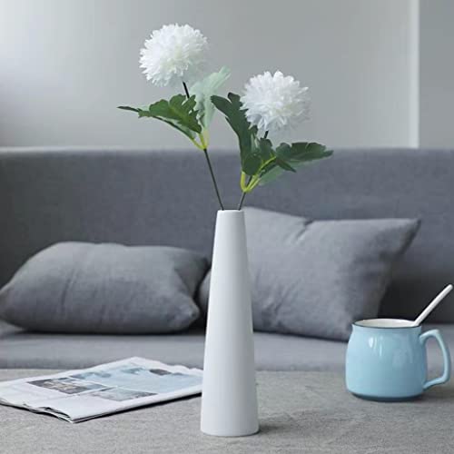 White Ceramic Bud Vase Tall Conic Flower Single Stem Vase Home Decorative Floral Centerpiece for Wedding and Office