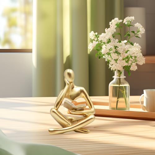 Jinkoozz Gold Reading Women Statue, Thinker Sculptures, Abstract Art Ornament, Modern Aesthetic Figurine Decoration, Suitable for Home Living Room Bedroom Office Shelf Table Desk Bookshelf Decor - color: Gold Left, size: Small