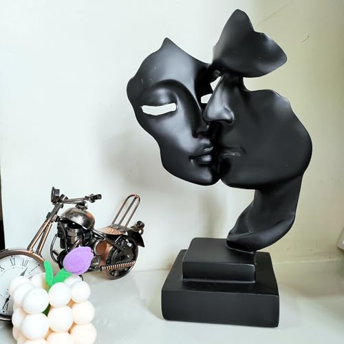 Couples Kiss Sculpture,Black Thinker Resin Statue Ornaments,Silence is Gold Abstract Art Figurine,Abstract Style Sculptures,Living Room Desk Decorations,Bookshelf Decorative Objects - color: Black