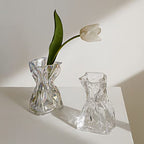 Irregular Shaped Vase for Flower, Unique Matte Glass Vase with Rope Crinkle Paper Design Hydroponic Art Flower Vase for Wedding, Dinning, Bookshelf, Home Decoration or Gift(Transparent)