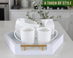 Comfify Honeycomb Wooden Serving Trays with Golden Handles – Set of 2 Hexagon Nesting Trays – Large and Small Wood for Food, Ottoman Decor, Coffee Table, Kitchen, Breakfast - White