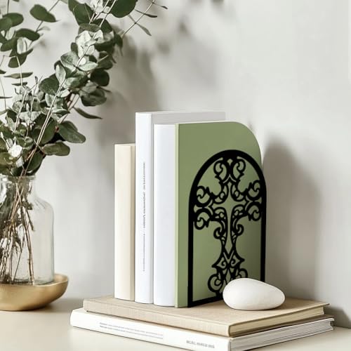 Peacoblue Metal Bookends for Shelves, Modern Decorative Heavy Duty Study Book Support Stoppers for Office, Desk, Shelf, Room 5.3"x4.3"x6.7" Cast Iron Simple Tall Bookends, 1 Pair (Cross) - style: Cross