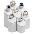 Mooca Ring Stand Holder Display Tower Jewelry Organizer, Ring Display Holder, Pedestals Display 7 Pcs Set Perfect for Showcase, White Faux Leather - color: White Faux Leather