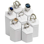 Mooca Ring Stand Holder Display Tower Jewelry Organizer, Ring Display Holder, Pedestals Display 7 Pcs Set Perfect for Showcase, White Faux Leather - color: White Faux Leather
