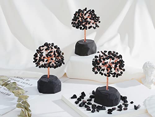 QINJIEJIE Black Obsidian Crystal Tree Healing Crystals Natural Stone Base Gemstone Tree Copper Wire Chakra Tree Life Tree Luck Tree Energy Desk Decor Spiritual Gift Meditation - color: Black Obsidian, size: 5.2 in