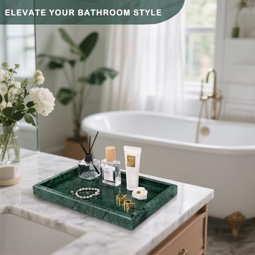 Marble Bathroom Tray for Countertop & Home Decor, Natural Decorative Marble Tray for Jewelry & Perfume Organizer, Luxury Stone Vanity Trays for Dresser, Kitchen Counter, 12" x 8", Green - color: Green