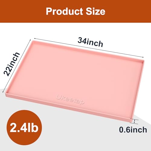 ukeetap Extra Thick Silicone Mat Waterproof with Raised Edge 34" x 22", Under Sink Mat for Kitchen & Bathroom, Kitchen Cabinet Liner, Multi-Purpose for Storage & Protection, Pink - color: Pink, size: 34" x 22"