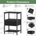 BOLUO Black Nightstand with Charging Station, LED Night Stand with Fabric Drawers and Shelf, Bedside Table with USB Ports and Outlets, Bedroom Nightstand Modern - color: B.black