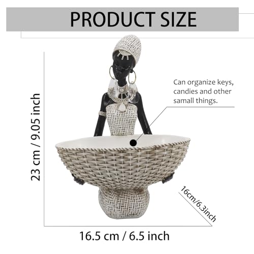 Lescafita Ivory White African Seated Woman Statue - Serene Tribal Figure with Crystal Earrings, Minimalist Resin Home Decor for Shelves/Desks (9" H) - color: 301-white