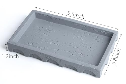 Vixdonos Decorative Tray with Semi-Circular Pattern Edge,Rectangular Concrete Tray for Coffee Table Decor,9.8X5.8X1.2 Inches(Gray) - color: Gray