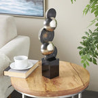 Deco 79 Glass Abstract Decorative Sculpture Stacked Orb Home Decor Statue with Black Base, Accent Figurine 6" x 4" x 18", Silver - size: 6" x 4" x 18"