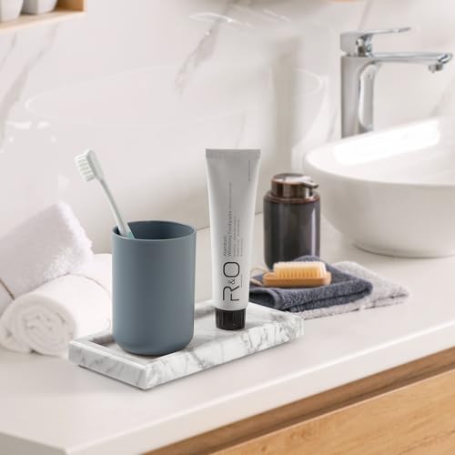 Natural Small Marble Vanity Tray, Luxury Stone Organizer for Bathroom & Kitchen | Holds Soap Dispenser, Jewelry, Perfume | Non-Resin, Non-Ceramic Décor - color: White, size: 7.9" x 4.3" x 0.8"