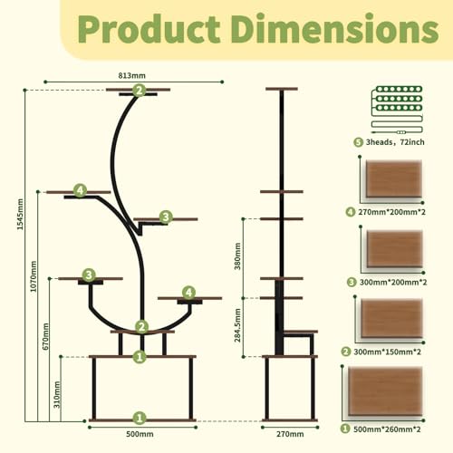 Indoor Plant Stand with LED Grow Light,8-Tier S-Shaped Corner Plant Stand,48.43 Inch Heavy,Duty Metal Indoor Plant Rack for Home, Balcony and Living Room
