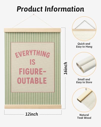 FGFK Everything Is Figureoutable Positive Affirmations Wall Art Poster Hanger Frame, Preppy Pink and Green Inspirational Canvas Prints Framed Wall Decor for Office Classroom Home Bedroom, 12x16 Inch - color: Trendy Pink and Green