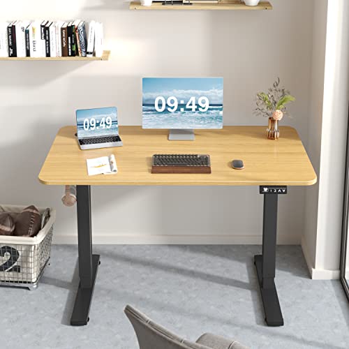 Furmax Electric Height Adjustable Standing Desk Large 48 x 24 Inches Sit Stand up Desk Home Office Computer Desk Memory Preset with T-Shaped Metal Bracket, Maple - color: Maple, size: 48 Inch