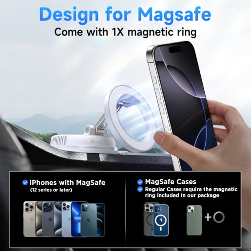 ANDERY Car Phone Holder for Magsafe [78+LBS Strongest Suction & 2400gf Magnetic] 360° Adjustable Car Phone Mount, Phone Holders for Your Car for iPhone 17-12 Pro Max Plus Air, White - color: White