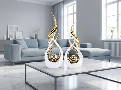 Querro Modern Abstract Ceramic Statue - Elegant White & Gold Decor for Home Living Room, Dining Table Centerpiece & Office Shelf | Luxury Aesthetic Sculpture