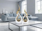 Querro Modern Abstract Ceramic Statue - Elegant White & Gold Decor for Home Living Room, Dining Table Centerpiece & Office Shelf | Luxury Aesthetic Sculpture