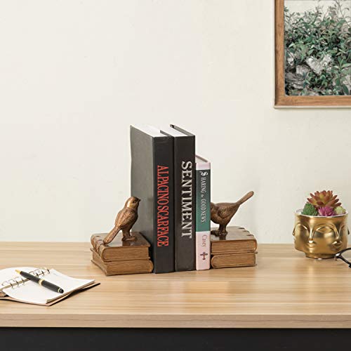 MyGift Gold Bird Bookends Decorative for Heavy Books, Brass Book Ends for Shelves, Vintage Resin Bookends, 1 Pair - color: Gold