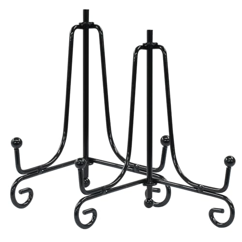 Hordion 2 Pack Plate Stand, 4 Inch Black Iron Easel Photo Display Stand Plate Holder for Picture Frame Book Tabletop Art Platter