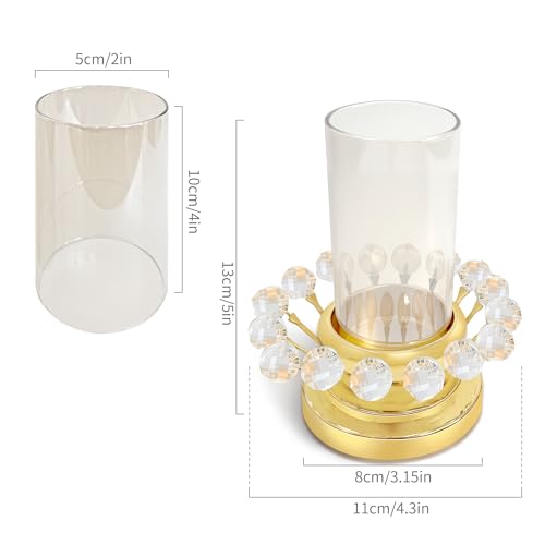 Hurricane Candle Holder, Gold Pillar with Crystal Accents & Windproof Glass Lid - Elegant Centerpiece for Weddings, Dinners, Party Decor - size: X-Small