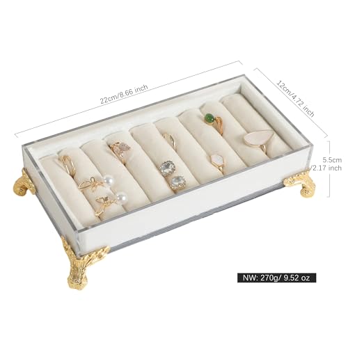 GemeShou velvet slots Ring holder for jewelry organizer, Earring ring display stand for selling, felt ring jewelry holder tray showcase【Velvet slots Ring Holder-White】 - color: White