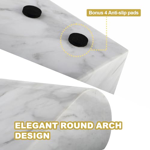 Koville Greek Natural Marble Bookends for Shelves, Book Ends for Heavy Books, 13LBS Ultra Heavy Duty Book Holders, Triumphal Arch Bookends Office Bookshelf Decor for CDs/Video Games(Volakas) - color: White Marble-volakas, size: 13lb