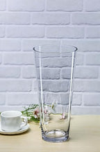 CYS EXCEL 13.75" Tall Clear Glass Cylinder Vase Taper Down Flower Vase with 6.5" Wide Opening Elegant Centerpiece for Weddings, Events, and Home Décor - size: 13.75"H x 6.5"O x 4"B